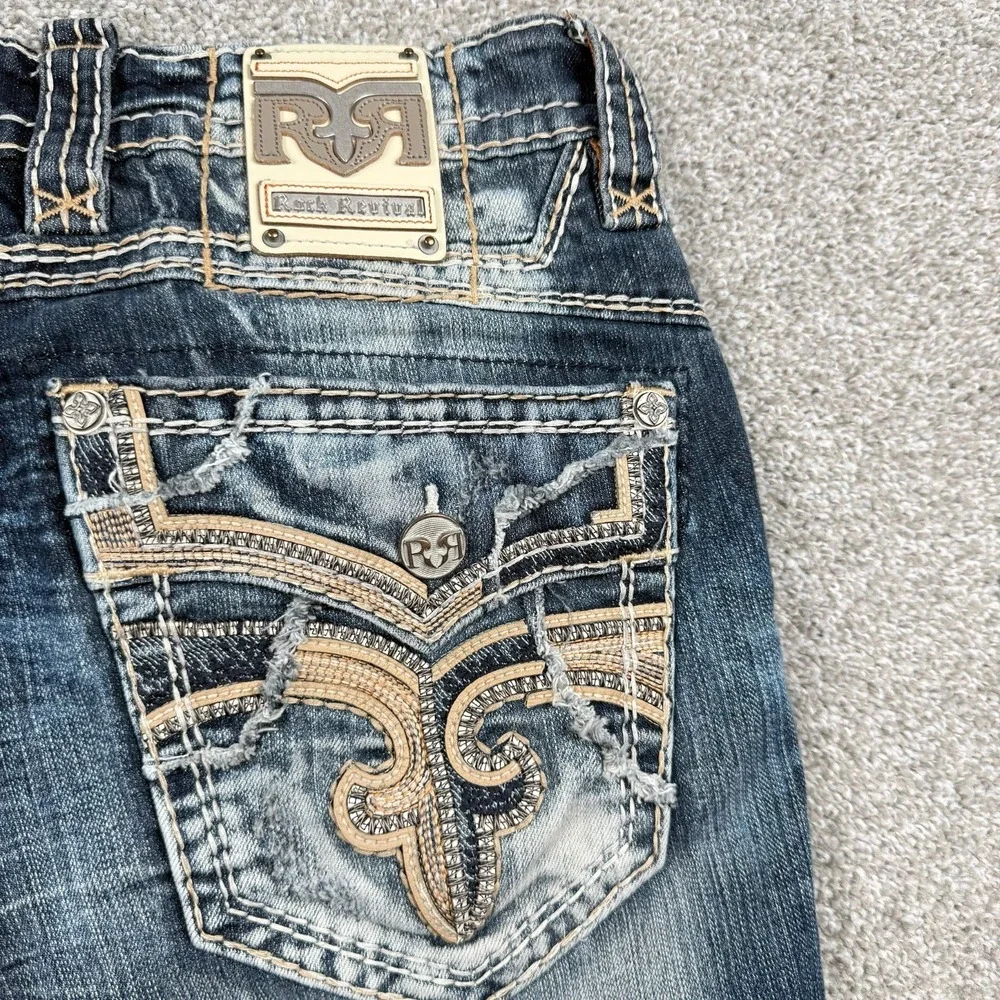 Rock Revival Tarmon Straight Jeans Mens 32x32 Medium Wash Distressed Denim